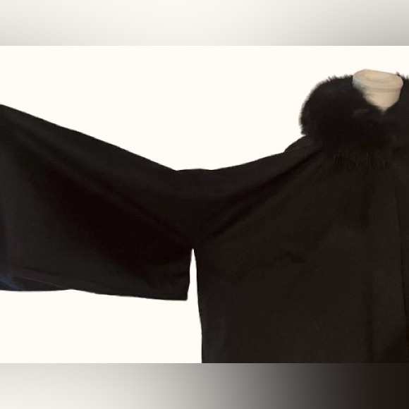 Kimono Wool Fur Cape Glamorous Jacket Black Purple Jacket Floral Vintage Large - Picture 8 of 16